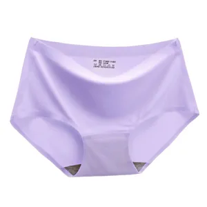 Women's ice silk seamless briefs mid-waist solid color underwear breathable comfy panties