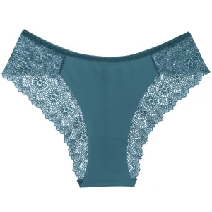Braguita de encaje verde oscuro para mujer, vista detallada cómoda y elegante y suave.