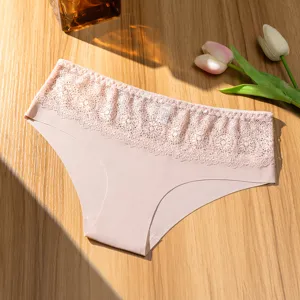 Braguita sin costuras de encaje rosa para mujer con diseño de cintura baja transpirable.