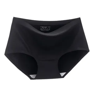 Women seamless ice silk underwear mid waist solid color briefs comfortable plus size underwear