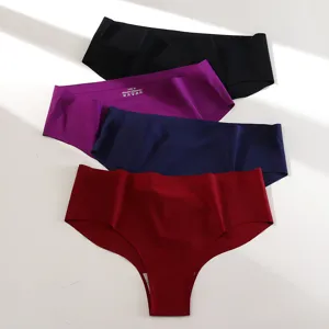 Women seamless ice silk breathable solid color underwear comfortable brief 4pcs set