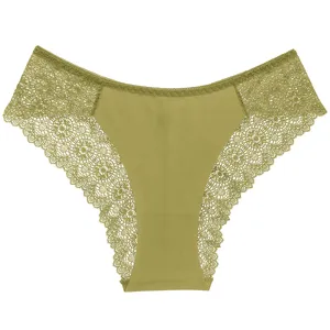 Vista detallada bragas encaje tiro bajo para mujer, ropa interior transpirable y cómoda.