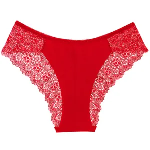 Mujer rojo encaje braguita talle bajo cómoda transpirable sexy lencería ropa interior