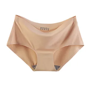 Seamless women's mid-waist ice silk briefs solid color nude comfortable underwear