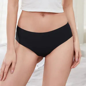 Close-up detail of women's seamless black ice silk breathable comfortable briefs underwear.