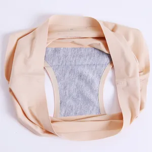 Seamless nude ice silk women underwear detail view showing inner fabric and elastic waistband.