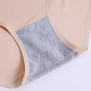 Comfortable women ice silk seamless briefs detail showing breathable cotton crotch lining