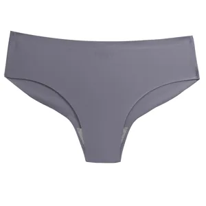 Women solid color seamless ice silk breathable mid-waist comfort daily briefs underwear