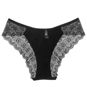 Mujer sexy encaje patchwork cintura baja transpirable cómoda braga negra elegante