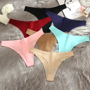 Seamless ice silk low waist thong detail, comfortable solid color women underwear set.