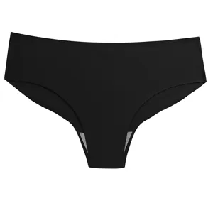 Detailed view of black seamless women underwear, smooth ice silk fabric, comfortable and breathable
