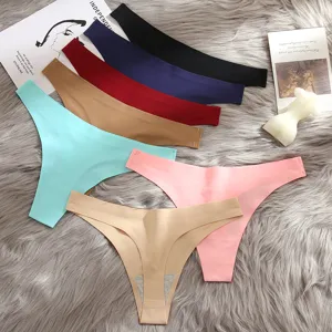 Women seamless silk thong low waist solid color comfortable underwear multi-color multipack set