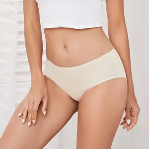 Women's ice silk seamless mid-waist solid color briefs comfortable daily underwear