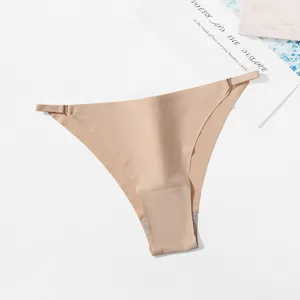Tanga femme en soie glacée sans coutures avec boucle métallique, slip été respirant.