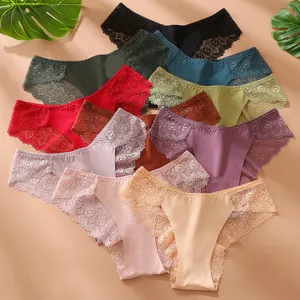 Bragas de Encaje Bordado Sexy para Mujer Espléndido Transparente Tiro Bajo Transpirable Lencería Slips Floral Leopardo Patrón de Corazón Bottom