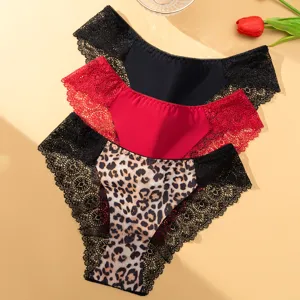 Conjunto de bragas de encaje de cintura baja sexy para mujer, bordado floral transparente.