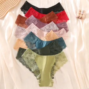Mujer encaje bragas talle bajo multi-color sexy ropa interior cómoda transpirable detalles