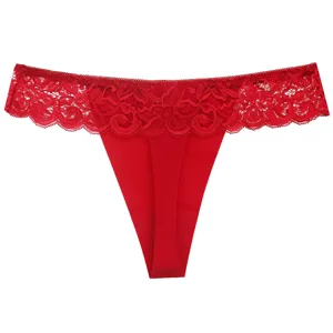 Femme rouge dentelle string sexy taille basse floral slip vetement intime respirant confort