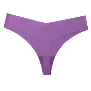 Donna viola perizoma senza cuciture in seta di ghiaccio vita bassa, slip invisibile.