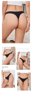 Detailed view of black low-waist seamless thong, soft fabric, comfortable daily wear.