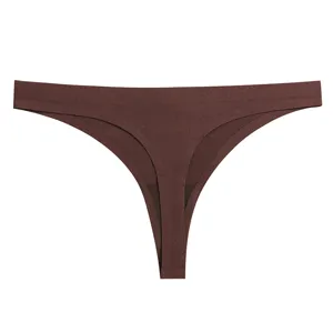 Tanga da donna senza cuciture marrone a vita bassa, intimo sexy traspirante dettaglio.