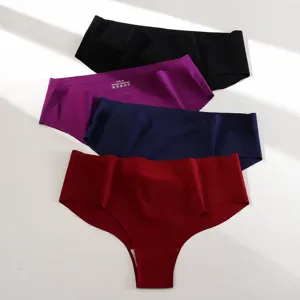 Women's Sexy Ice Silk Seamless Panties Comfortable Breathable Middle Waist Solid Color Fashion Soft Briefs Lingerie Underwear