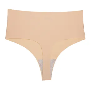Women seamless high waist thong breathable nude solid color ice silk briefs comfortable underwear