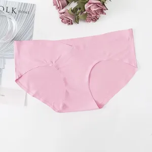 Bragas de mujer sin costuras de seda de hielo, talle bajo en V, detalle rosa liso elegante.