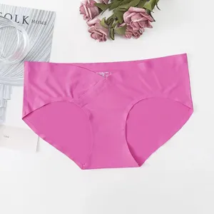 Mujer sin costuras seda de hielo cintura baja color sólido maternidad bragas ropa interior