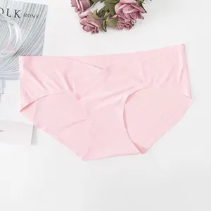 Bragas de maternidad sin costuras de seda de hielo, talle bajo en V liso slip de mujer detalle.