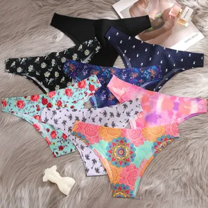 Perizoma da Donna Senza Cuciture con Stampa a Vita Bassa Traspirante Bikini G-String in Elastan Poliestere Fantasia Floreale Animale