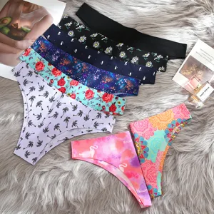 Donna perizoma stampa floreale vita bassa traspirante sexy sottoveste set multicolore