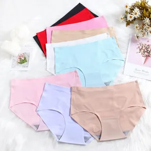 Women seamless ice silk briefs multi color high waist comfortable underwear detail display