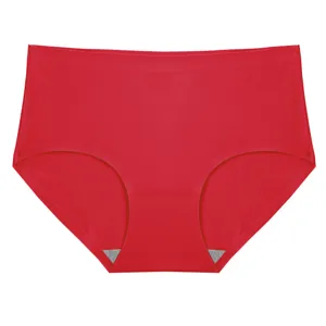 Detailed view of red seamless women ice silk briefs, high waist comfortable underwear piece.