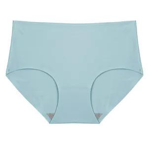 Seamless ice silk briefs for women, comfortable breathable high waist underwear.