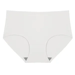 Close-up detail of women's seamless ice silk plus size briefs in classic white color.