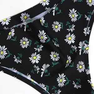 Mutandine da donna dettaglio stampa floreale nera biancheria intima sexy traspirante a vita bassa
