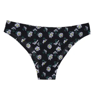 Mutandine bikini donna vita bassa stampa margherita senza cuciture traspirante nero