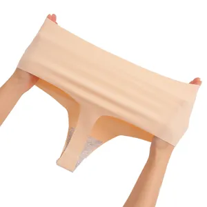 Women seamless ice silk thong breathable high waist comfortable solid color underwear