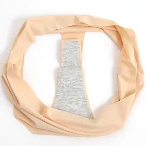 Detail shot of seamless nude thong underwear, showing breathable crotch and soft fabric.