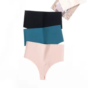 Women seamless high-waisted thong solid color soft breathable invisible underwear