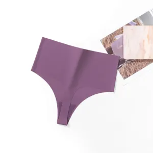 Women's sexy seamless high-waist solid color thong underwear soft minimalist style panty