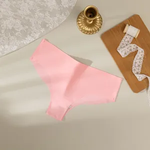 Culotte sexy taille basse en soie glacée sans couture couleur unie respirante pour femme