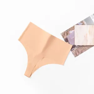 Detail view of women's seamless high-waist thong, minimalist solid soft invisible panty.