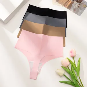Femme string sans coutures taille basse couleur unie lingerie respirante vue de détail
