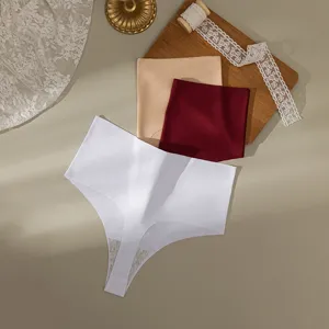 Perizoma donna senza cuciture vita alta tinta unita traspirante dettaglio vista flat