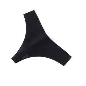 Tanga da donna senza cuciture in seta di ghiaccio vita bassa traspirante, elegante nero.