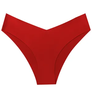 Ropa interior mujer sin costuras de seda hielo, rojo sólido, talle bajo cómodo braguita slip.