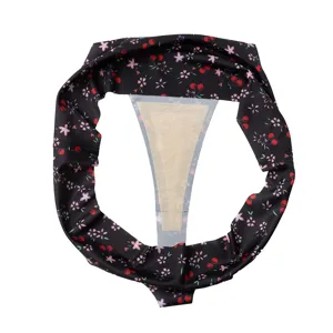 Sexy black floral cherry print seamless ice silk low waist women thong panty detail view.