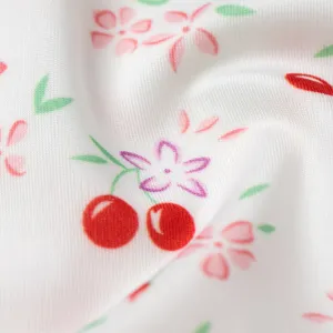 Ice silk seamless underwear detail shot featuring cute cherry and floral print for women.